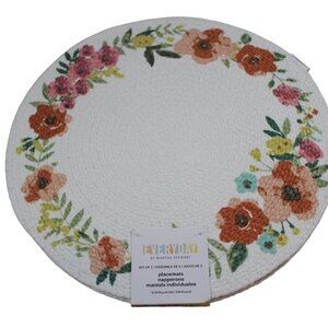 Everyday Martha Stewart Floral Flower Braided Placemat Set of 2 White Round NWT